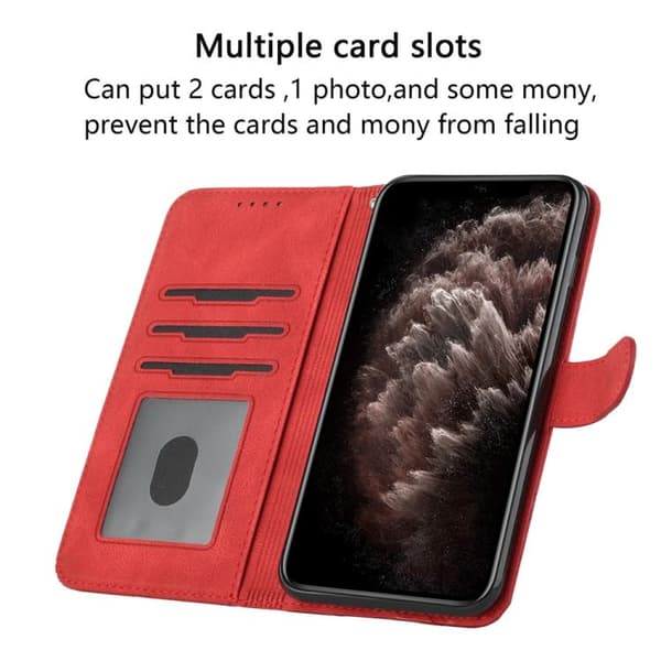 iPhone 17 Pro Skal läderfodral med kubisk känsla Röd