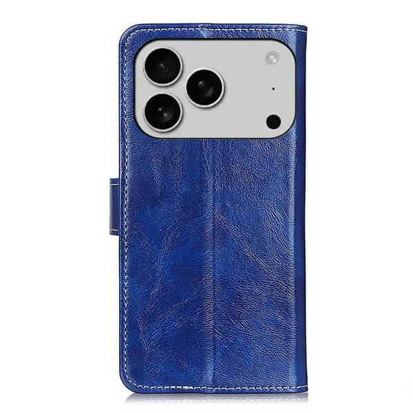 iPhone 18 Pro Max / iPhone 17 Pro Max Skal läderfodral med retro crazy horse-textur, horisontell flip Blå