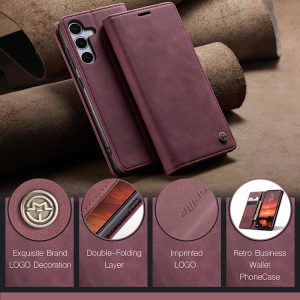 Samsung Galaxy S25 5G Skal CaseMe 013 Multifunktionell Horisontell Flip Läder Röd