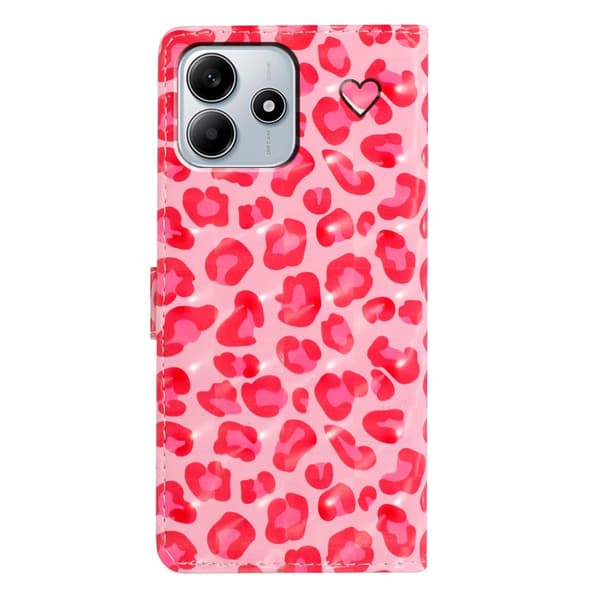 Redmi Note 14 5G - 3D Mönster Läder fodral Rosa leopardmönster