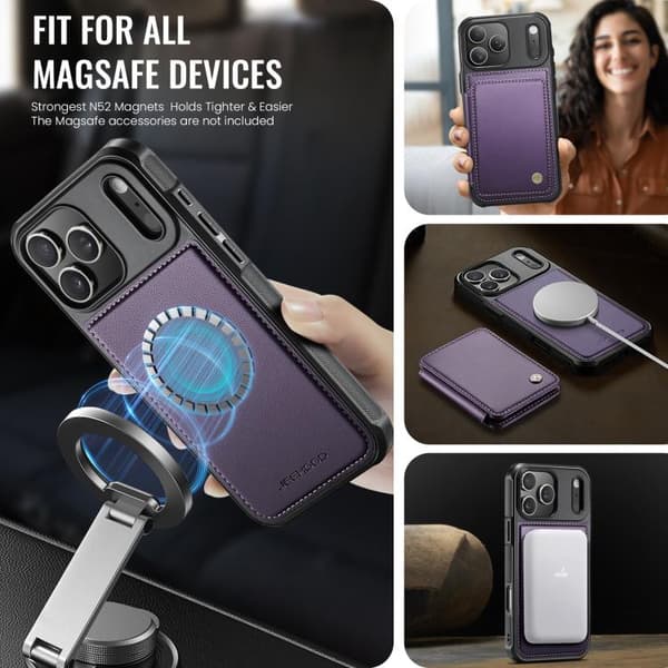 iPhone 18 Pro Max / iPhone 17 Pro Max Skal läderfodral JEEHOOD Business Magnetisk Stil RFID Purpur