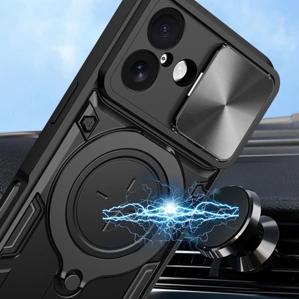 iPhone 17 Skal med CD-textur och magnetisk glidande kamshield Blå
