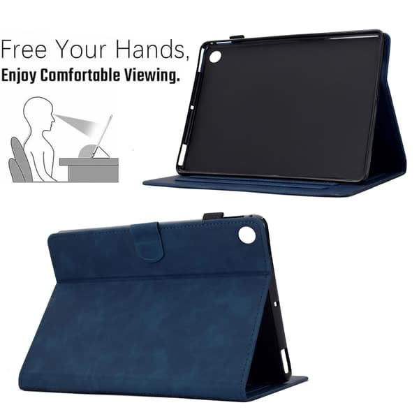 Samsung Galaxy Tab A9 / A11 Kattpräglat Läderfodral Mörkblå