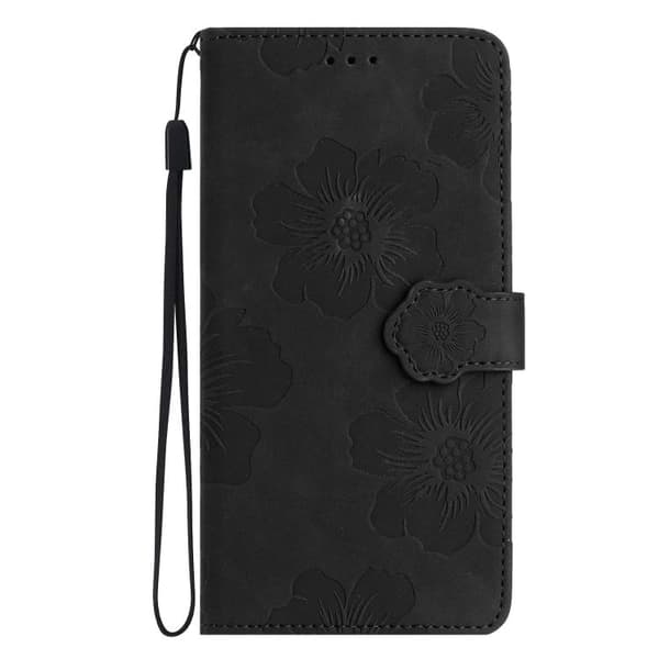 iPhone 18 Pro Max / iPhone 17 Pro Max Skal läderfodral med blomsterprägling Svart