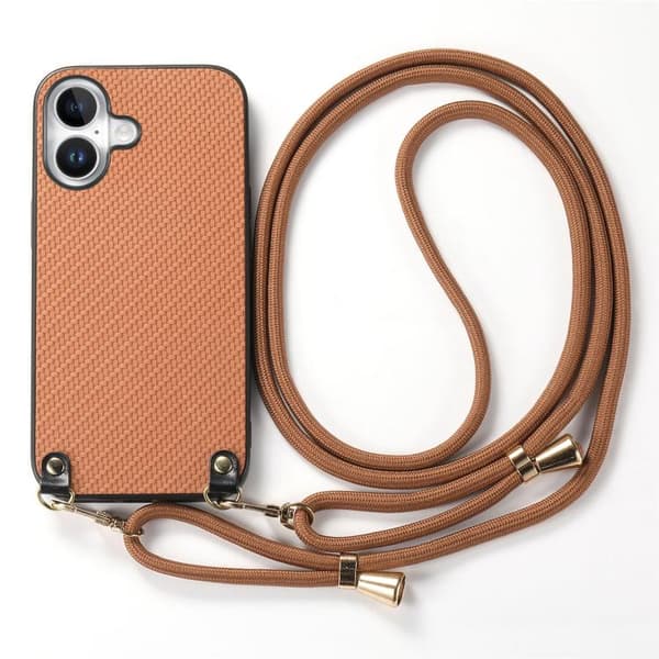 iPhone 17 Skal - kolfibertextur med axelrem Brun