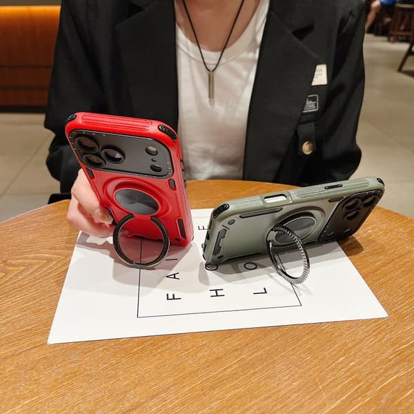 iPhone 18 Pro Max / iPhone 17 Pro Max Skal med Tre-kärnig Mecha 360 Graders Rotationsmagnet Kunglig blå