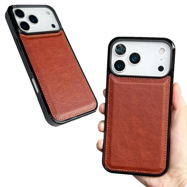 iPhone 18 Pro Max / iPhone 17 Pro Max Skal - äkta läder med textur Brun