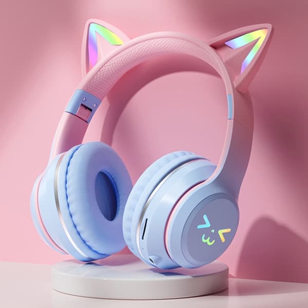 BT612 LED Cat Ear Single Sound Folding Bluetooth Hörlurar med Mikrofon Blå