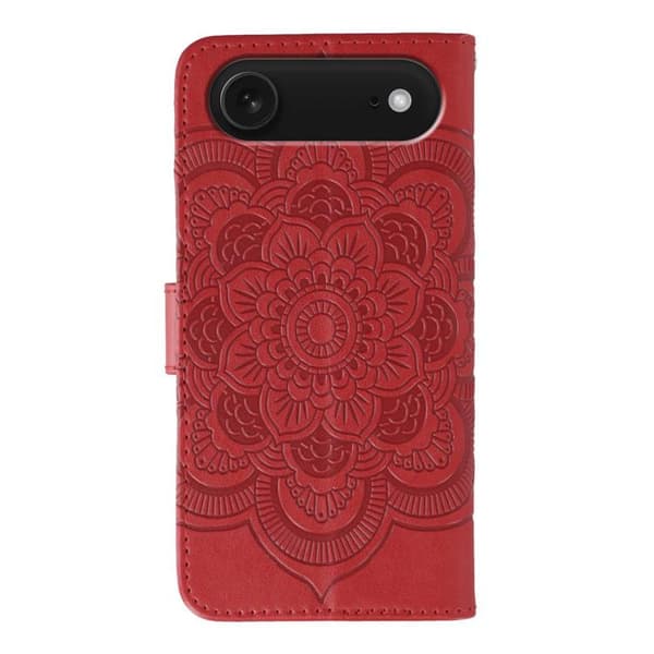 iPhone 17 Air Skal läderfodral med sol mandala präglad design Röd