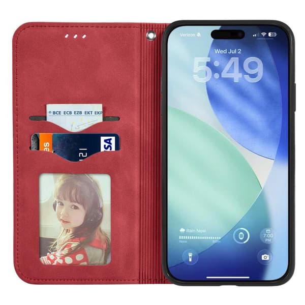 iPhone 18 Pro Max / iPhone 17 Pro Max Skal läderfodral med retro känsla och magnetisk flip Röd