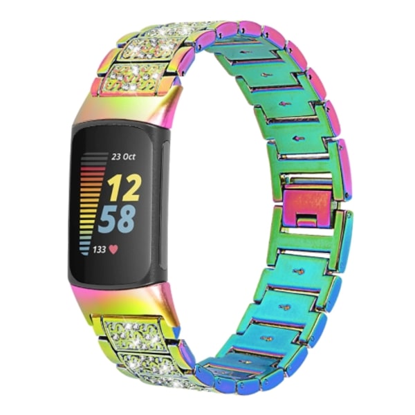 För Fitbit Charge 5 Diamond watch i rostfritt stål Colorful