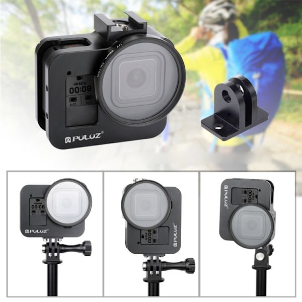Skyddande hölje i CNC-aluminiumlegering med försäkringsram och 52 mm UV-objektiv för GoPro HERO8 Black