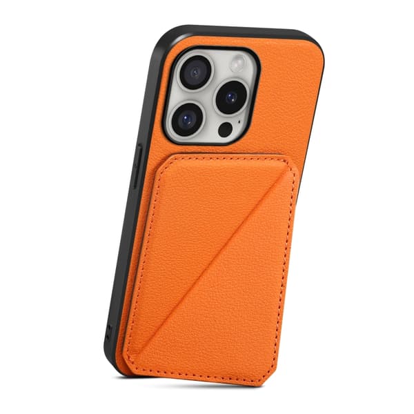 iPhone 16 Pro Max D04 Kalvtextur Dubbelkortshållare Skal Orange