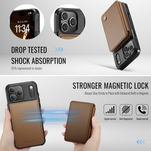 iPhone 18 Pro Max / iPhone 17 Pro Max Skal läderfodral JEEHOOD Business Magnetisk Stil RFID Brun