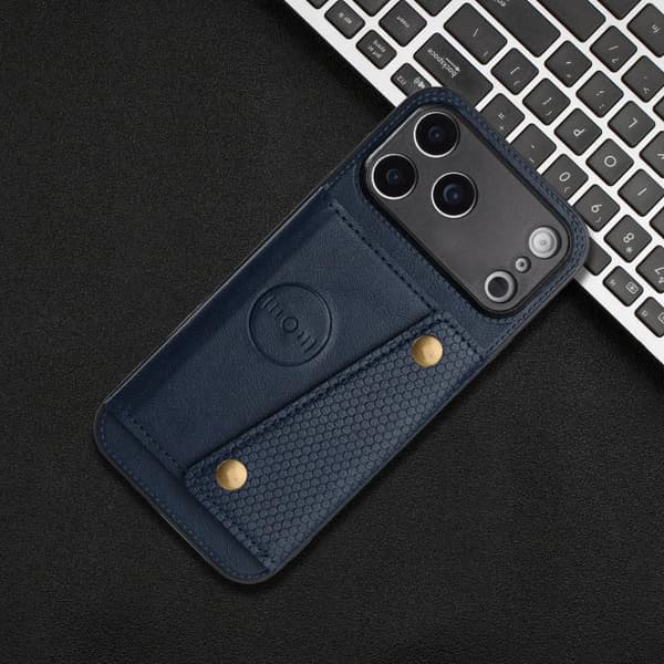 iPhone 18 Pro Max / iPhone 17 Pro Max Skal med Dubbel Spänne och Kortfack, Magnetisk Blå