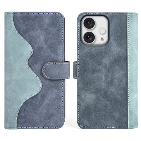 iPhone 16 Pro Max Skal Läder med Horisontell Flip Design Blå