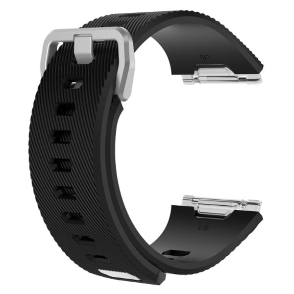 För Fitbit Ionic Twill Texture Silicone Watch Band med spänne Black L