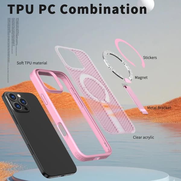 iPhone 16 Pro Max Honeycomb Kylning MagSafe Skal Rosa