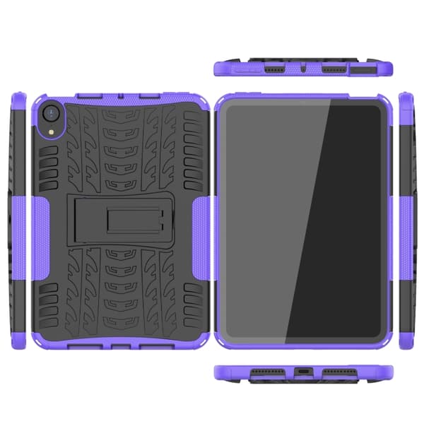 iPad mini 6 / mini 2024 Skal med Däcktextur TPU + PC Stötsäker Tablet Case med Ställning Purpur