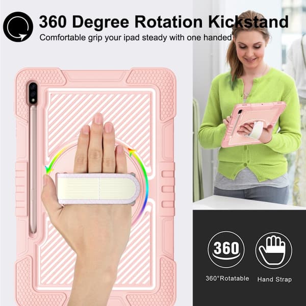 Samsung Galaxy Tab A7 Lite 360° Rotationsfodral i Silikon och PC Roséguld