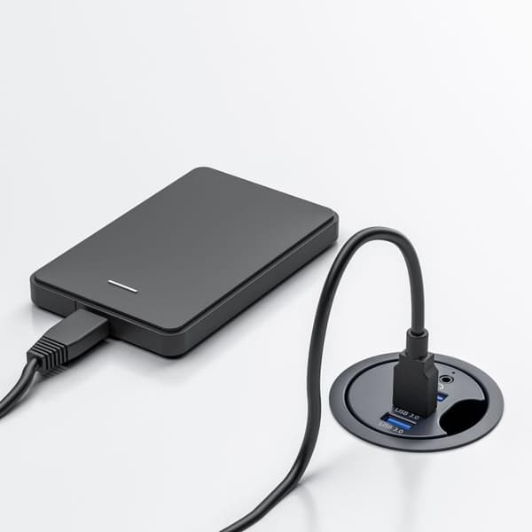USB 3.0 + USB-C + 3.5mm Grommet Hub - 1.2m Cable, 5Gbps, Easy Installation, Desk Organizer