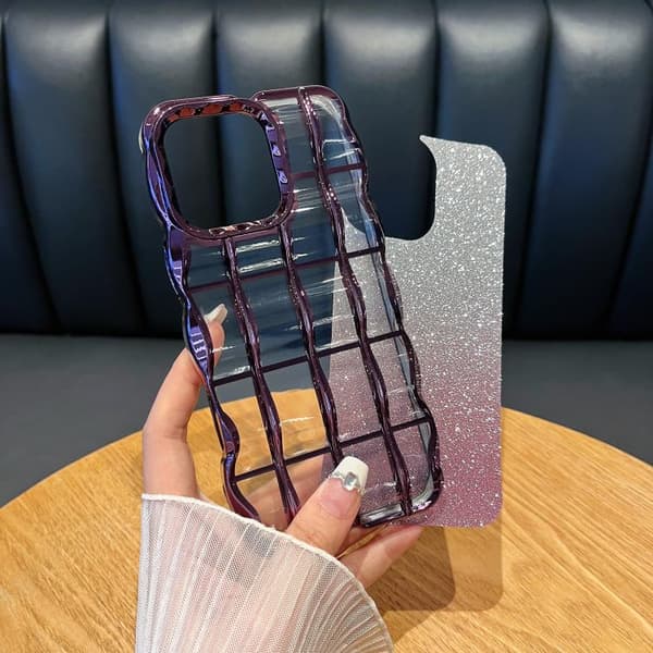 iPhone 16 Pro Max Wavy Texture Gradient Glitter Skal - Elegant och Skyddande TPU Fodral Rosa