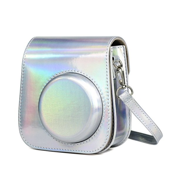 Richwell Bärbar Aurora PU Läder Kameraväska Kameraväska med Axelrem, Lämplig för Fujifilm Instax Mini 11 Silver