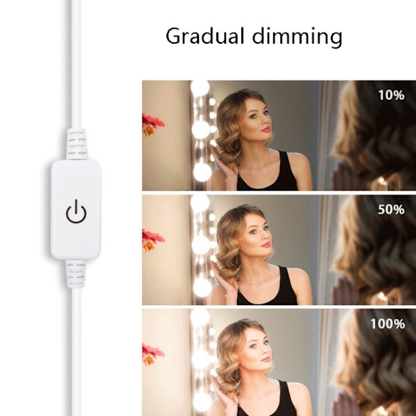 LED-sminkspegel med USB-justerbar ljusstyrka, 2 LED-lampor
