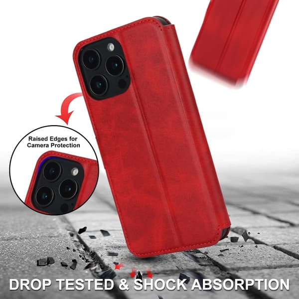 iPhone 16 Pro Shockproof PU + TPU Skal - Hållbart Fodral Läder Röd