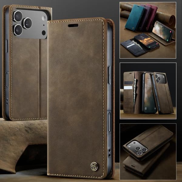 iPhone 18 Pro Max / iPhone 17 Pro Max Skal - kalvskinn med mikrofiber och RFID-skydd Kaffe