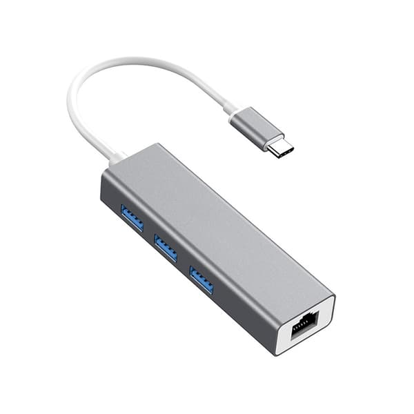 USB-C / Typ-C till Snabb Ethernet RJ45 & 3 x USB 3.0 Adapter Hub (Grå)