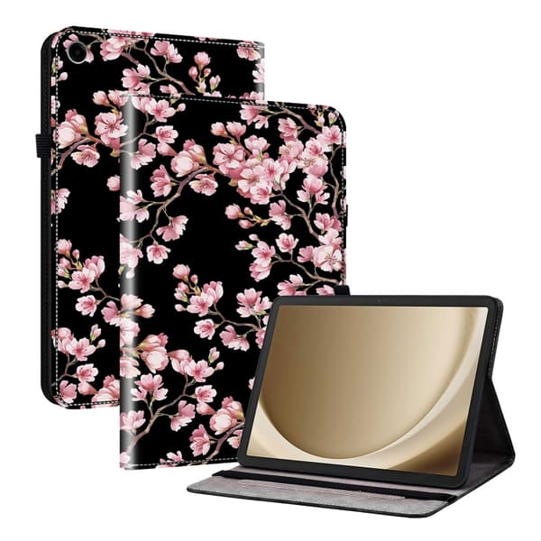 Samsung Galaxy Tab A9+ / A11+ Läderfodral med Kristalltextur Plommonblomma