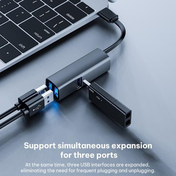 USB till USB3.0 och Dubbel USB2.0 Bärbar Multifunktionell Dockningsstation Hub Adapter (Grå)