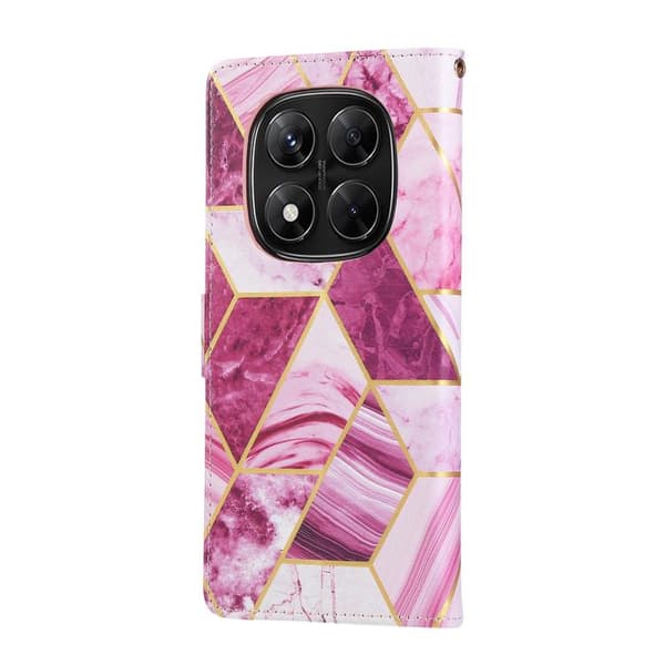 Redmi Note 14 Pro 5G - Marmor Bronserad Sömmad Läderfodral Purpur
