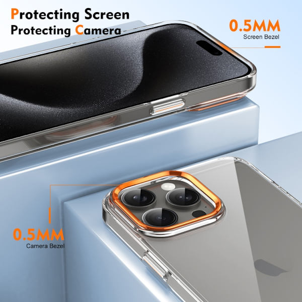 iPhone 16 Pro Max Skal HD Transparent PC med Full Coverage Orange
