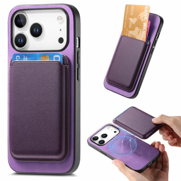 iPhone 18 Pro Max / iPhone 17 Pro Max Retro Magsafe Kortväska PU Bakskal Purpur