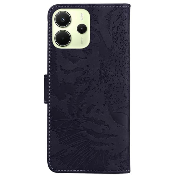 Redmi Note 14 4G - Läderfodral med Tigerprägling Svart
