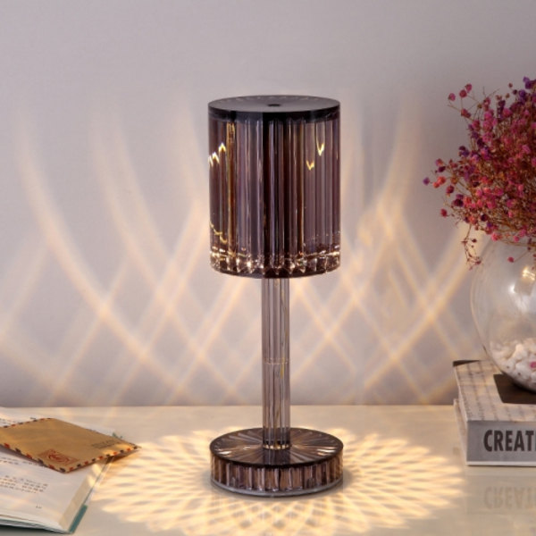 USB-laddningsbar touch-diamantkristallbordslampa, specifikation: USB-laddning (trefärgat ljus) (rökgrå)