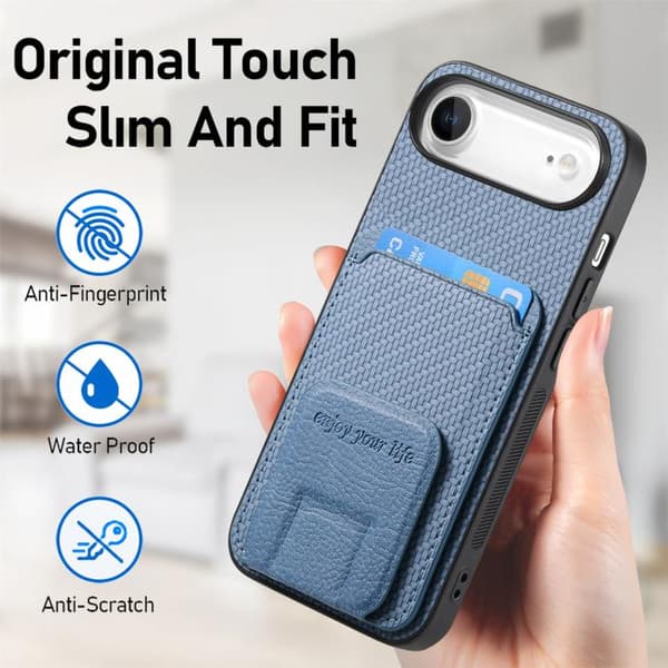 iPhone 17 Air Skal - Kolfiber med Fällbart Ställ Blå