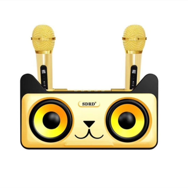 SDRD SD-305 2 i 1 Familj KTV Bärbar Trådlös Live Dubbel Mikrofon + Bluetooth Högtalare (Guld)