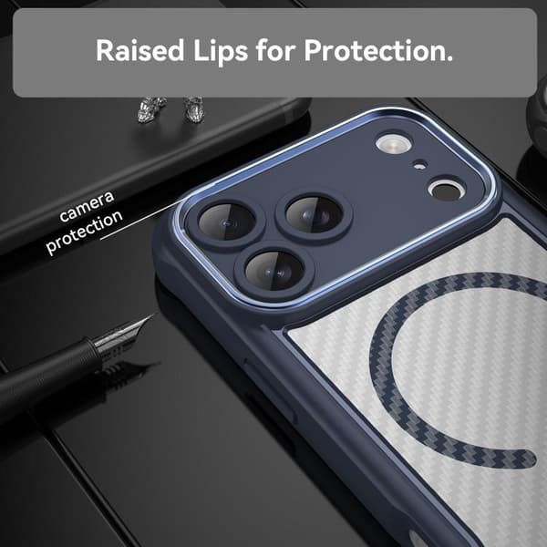 iPhone 18 Pro Max / iPhone 17 Pro Max Skal - kolfibertextur med MagSafe, genomskinlig Blå