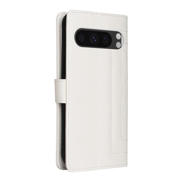 för Pixel 9 Pro Skal i Diamantmönstrad Läder Flip Design Vit