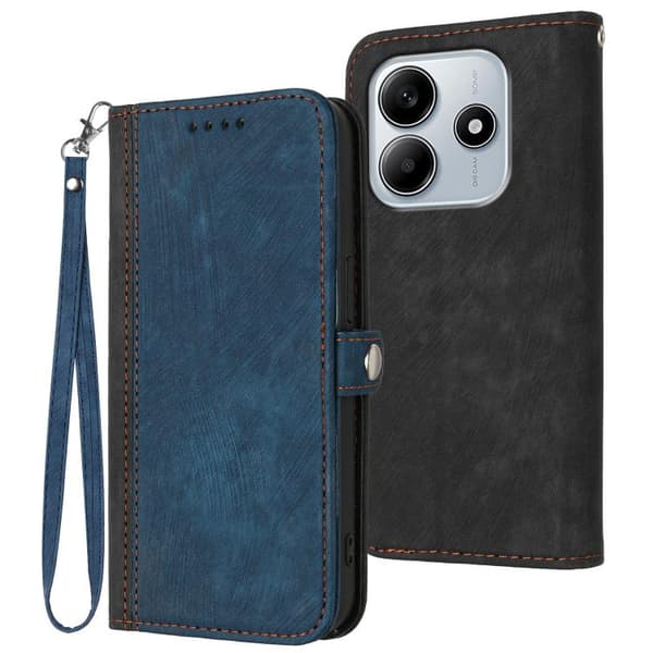 Redmi Note 14 4G - Läderfodral med Sidobuckle och Dubbelvikts Handrem, Kunglig blå
