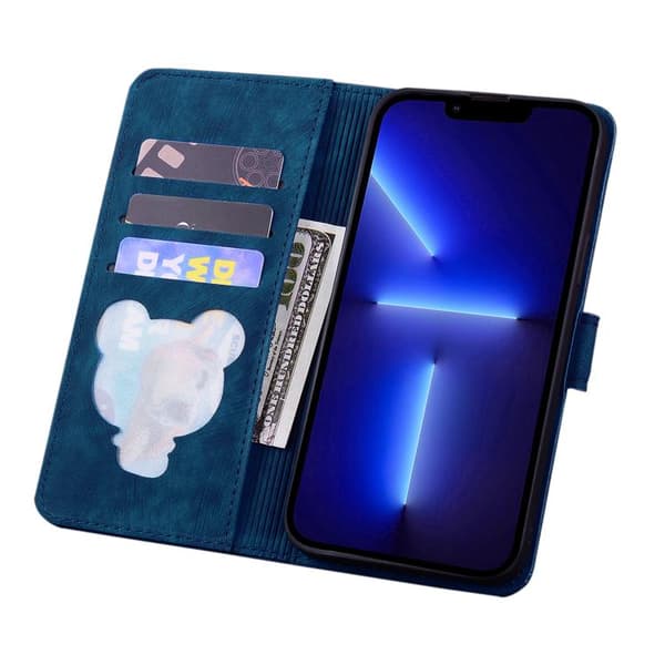 iPhone 18 Pro Max / iPhone 17 Pro Max Skal läderfodral med präglad tecknad sakura katt Kunglig blå