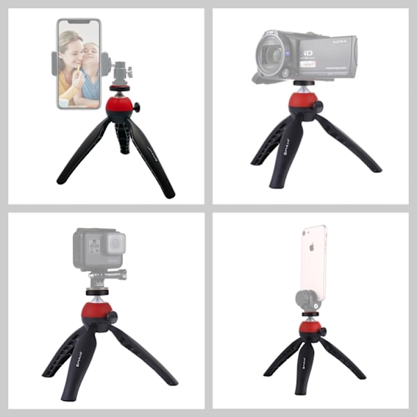 Fickstativ med 360 graders kulhuvud för smartphones, GoPro, DSLR-kameror Röd