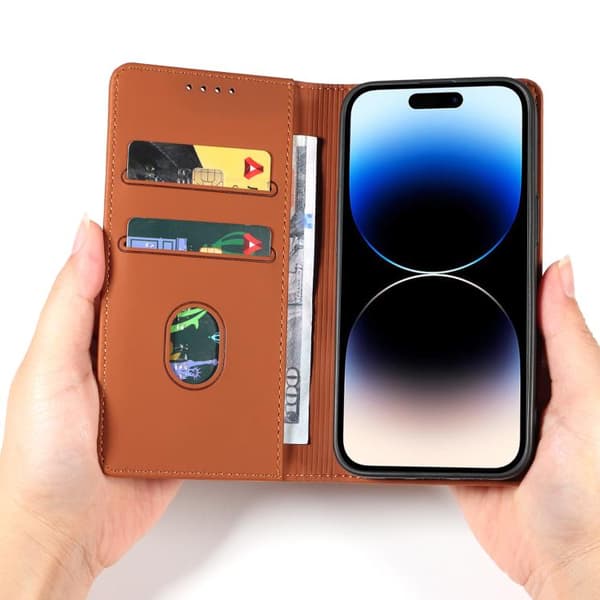 iPhone 16 Pro Max Magnetisk Skinnkänsla Kortfack Fodral brun