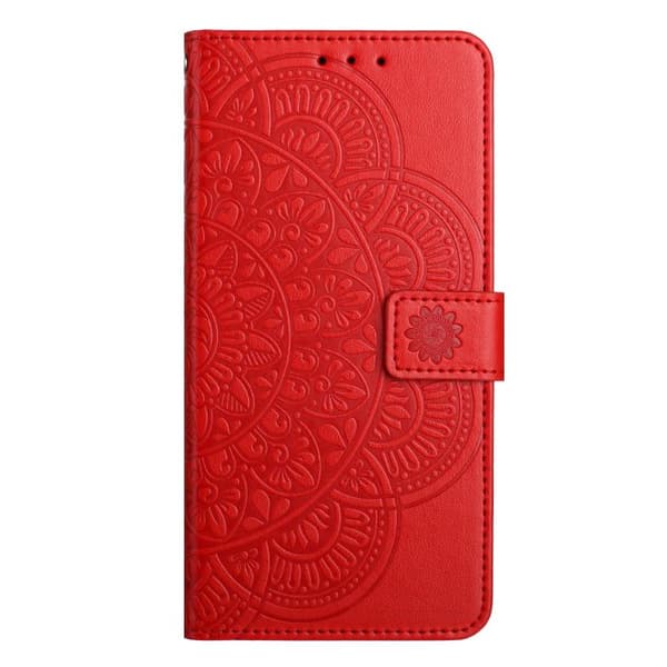 Redmi Note 14 4G - Blommig Prägad Läderfodral Röd