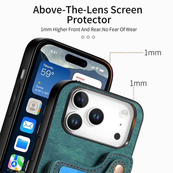 iPhone 18 Pro Max / iPhone 17 Pro Max Retro Skinnkänsla Ring Multi-kort Skal Grön