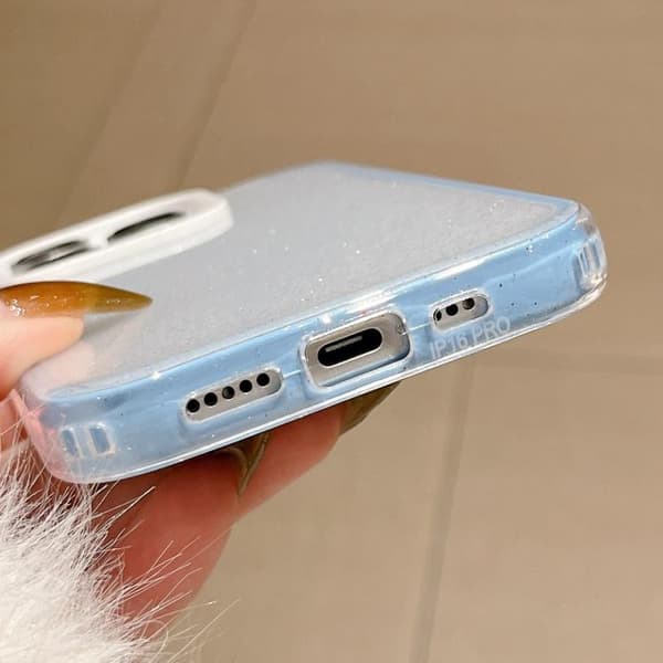 iPhone 16 Pro Max Glitter Kontrastfärg PC Hybrid TPU Skal Vit Rosa