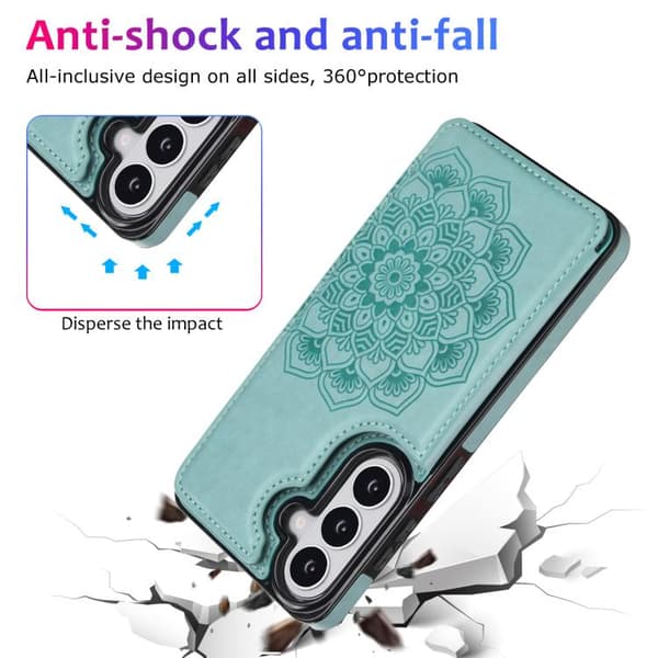 Samsung Galaxy S26 5G Skal med Dubbelspänne Mandala Läder Fodral Grön